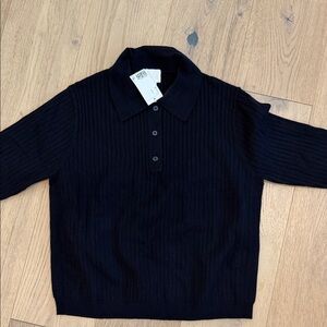Women's H&M Navy Ribbed Polo Sweater